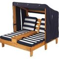 Gardencontrol 8.5 x 16.5 x 43.5 in. Double Chaise Lounge with Cup Holders - Honey Navy &amp; White Stripes GA2600991